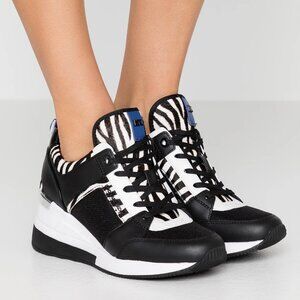 Sz9 EUC Michael Kors Georgie Zebra Calf Hair and Canvas Trainers